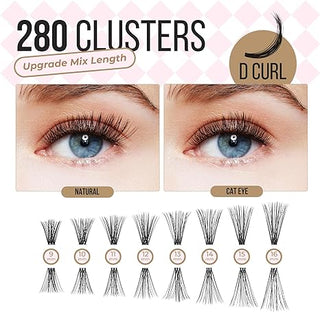 LASHVIEW Natural & Volume Effect DIY Eyelash Extension Kit Individual Cluster Lashes with Glue Reusable Segmented Eyelashes (30&40D)