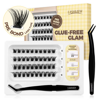 Lashview GLUE-FREE GLAM Self-adhesive Cluster Lash Extension Kit 10-16mm No glue needed Glue-free Cluster Lashes