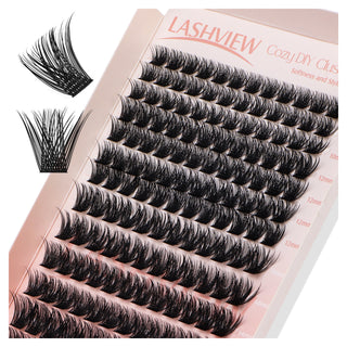 LASHVIEW Lash Extensions with bond & seal 168pcs D Curl Lash Clusters Natural Look Super Thin Band & Soft Lashes Reusable 9-16mm MIX(56D)