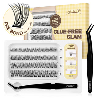 Lashview GLUE-FREE GLAM Self-adhesive Cluster Lash Extension Kit 10-16mm No glue needed Glue-free Cluster Lashes