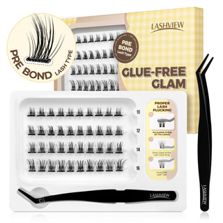 Lashview GLUE-FREE GLAM Self-adhesive Cluster Lash Extension Kit 10-16mm No glue needed Glue-free Cluster Lashes