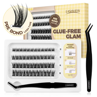 Lashview GLUE-FREE GLAM Self-adhesive Cluster Lash Extension Kit 10-16mm No glue needed Glue-free Cluster Lashes