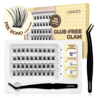 Lashview GLUE-FREE GLAM Self-adhesive Cluster Lash Extension Kit 10-16mm No glue needed Glue-free Cluster Lashes