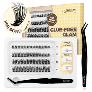 Lashview GLUE-FREE GLAM Self-adhesive Cluster Lash Extension Kit 10-16mm No glue needed Glue-free Cluster Lashes