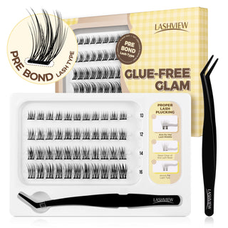 Lashview GLUE-FREE GLAM Self-adhesive Cluster Lash Extension Kit 10-16mm No glue needed Glue-free Cluster Lashes