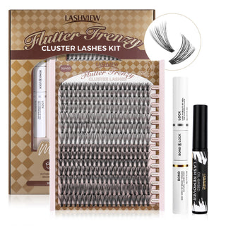 LASHVIEW Flutter Frenzy Diy Lash Extension Kit Cluster Eyelash Extension Kit,Individual Lashes Kit,Cluster Lashes with Lash Bond and Seal,Lash Glue Remover and Lash Applicator (56D/40D/30D)