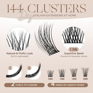 LASHVIEW Natural Style DIY Natural Cluster Lash Extension Kit Individual Lashes with Glue Reusable Cluster Eyelashes Set (705)