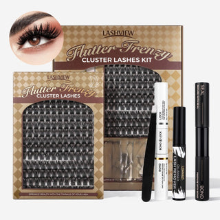 LASHVIEW Flutter Frenzy Diy Lash Extension Kit Cluster Eyelash Extension Kit,Individual Lashes Kit,Cluster Lashes with Lash Bond and Seal,Lash Glue Remover and Lash Applicator (56D/40D/30D)