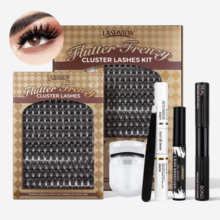 LASHVIEW Flutter Frenzy Diy Lash Extension Kit Cluster Eyelash Extension Kit,Individual Lashes Kit,Cluster Lashes with Lash Bond and Seal,Lash Glue Remover and Lash Applicator (56D/40D/30D)