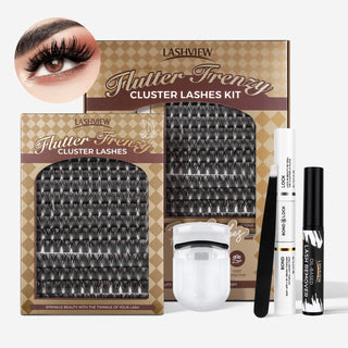 LASHVIEW Flutter Frenzy Diy Lash Extension Kit Cluster Eyelash Extension Kit,Individual Lashes Kit,Cluster Lashes with Lash Bond and Seal,Lash Glue Remover and Lash Applicator (56D/40D/30D)