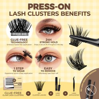 Lashview GLUE-FREE GLAM Self-adhesive Cluster Lash Extension Kit 10-16mm No glue needed Glue-free Cluster Lashes