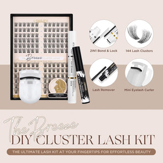 LASHVIEW Breeze DIY Volume Cluster Lash Extension Kit 144 Pcs Lash Clusters with Lash Bond and Seal, Cluster Lash Glue Remover and Lash Applicator for Self Use(703)