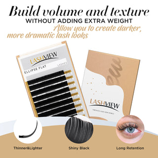 LASHVIEW 0.20 Thickiness Ellipse Flat Eyelash Extension Mixed Length Lash Extension Semi-Permanent Extremely Light & Soft Professional Use Lashes