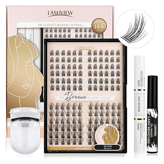 LASHVIEW Breeze DIY Volume Cluster Lash Extension Kit 144 Pcs Lash Clusters with Lash Bond and Seal, Cluster Lash Glue Remover and Lash Applicator for Self Use(703)