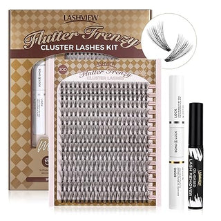 LASHVIEW Flutter Frenzy Diy Lash Extension Kit Cluster Eyelash Extension Kit,Individual Lashes Kit,Cluster Lashes with Lash Bond and Seal,Lash Glue Remover and Lash Applicator (56D/40D/30D)