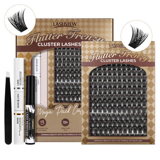 LASHVIEW Flutter Frenzy Diy Lash Extension Kit Cluster Eyelash Extension Kit,Individual Lashes Kit,Cluster Lashes with Lash Bond and Seal,Lash Glue Remover and Lash Applicator (56D/40D/30D)