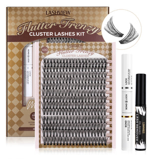 LASHVIEW Flutter Frenzy Diy Lash Extension Kit Cluster Eyelash Extension Kit,Individual Lashes Kit,Cluster Lashes with Lash Bond and Seal,Lash Glue Remover and Lash Applicator (56D/40D/30D)